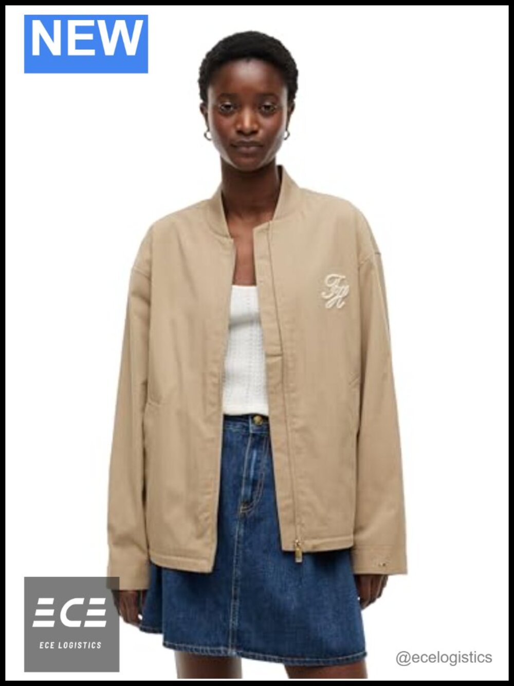 Tommy Hilfiger Women's Lightweight Cotton Bomber Jacket with Logo Long Sleeve